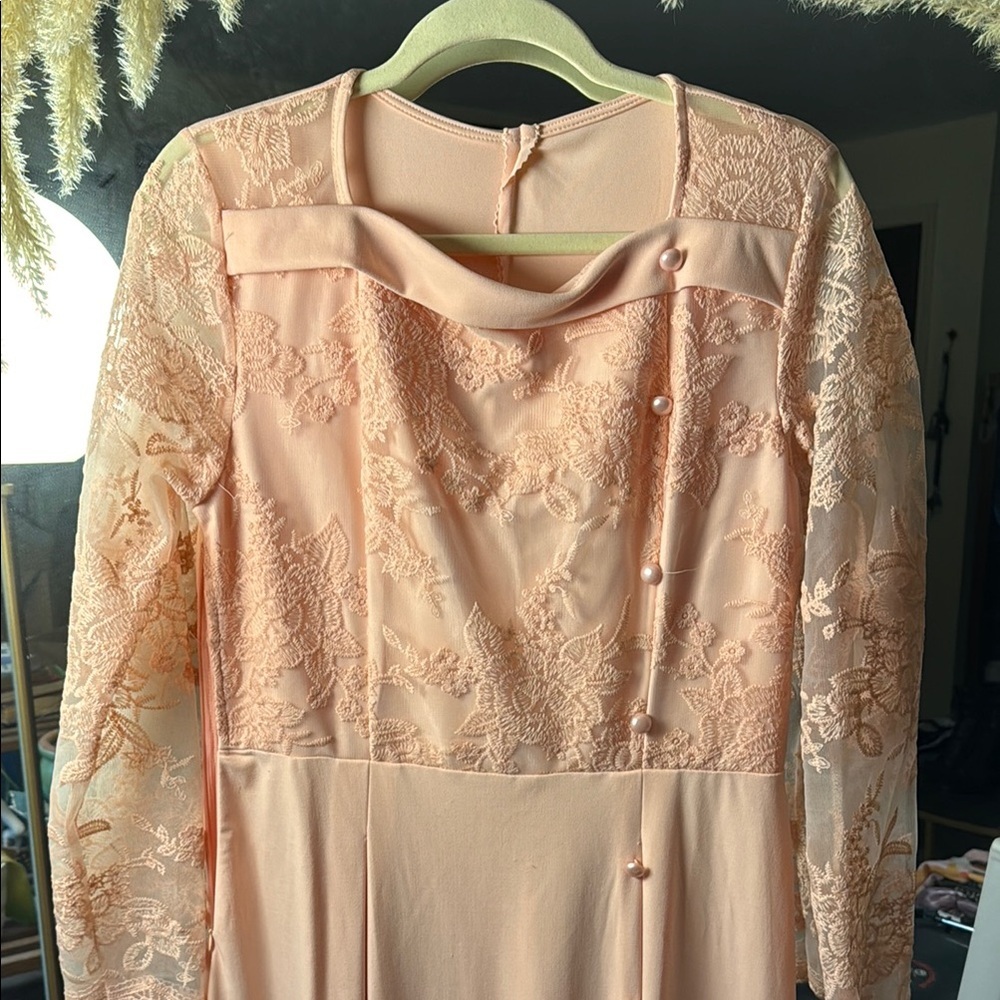 Vintage (Inspired) Pink Lace Maxi Dress - Picture 2 of 10